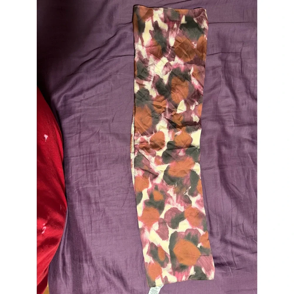 Womens Abstract Watercolor Animal Print Oblong Scarf Burgundy Rust Orange Multi